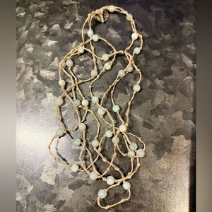 Amazonite & Quartz Polished Stone Cord Knotted Long Double Wrap Necklace
